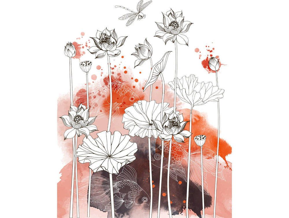 Red Asian Garden Mural Wallpaper M1412