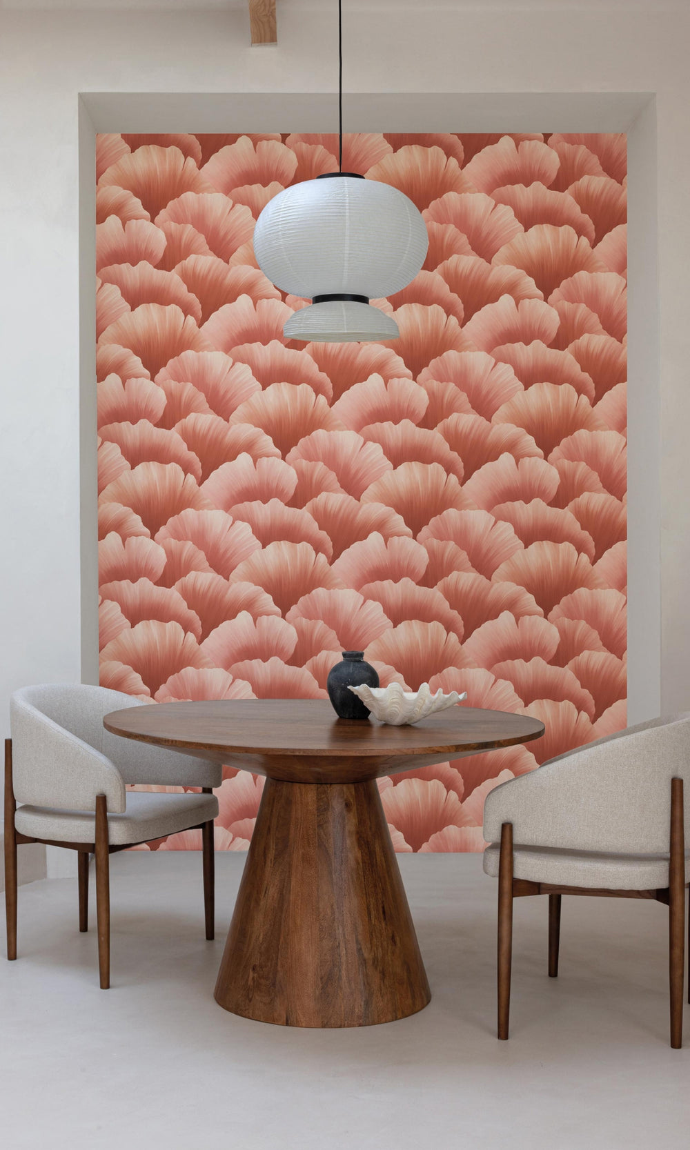 Red Coral Like Petals Bold Floral Wallpaper, flock wall paper, flock wallpaper, vintage flock wallpaper, contemporary flock wallpaper, modern flock wallpaper, flock wallpaper for homes, flock wall d‚àö¬©cor, flock wall covering
