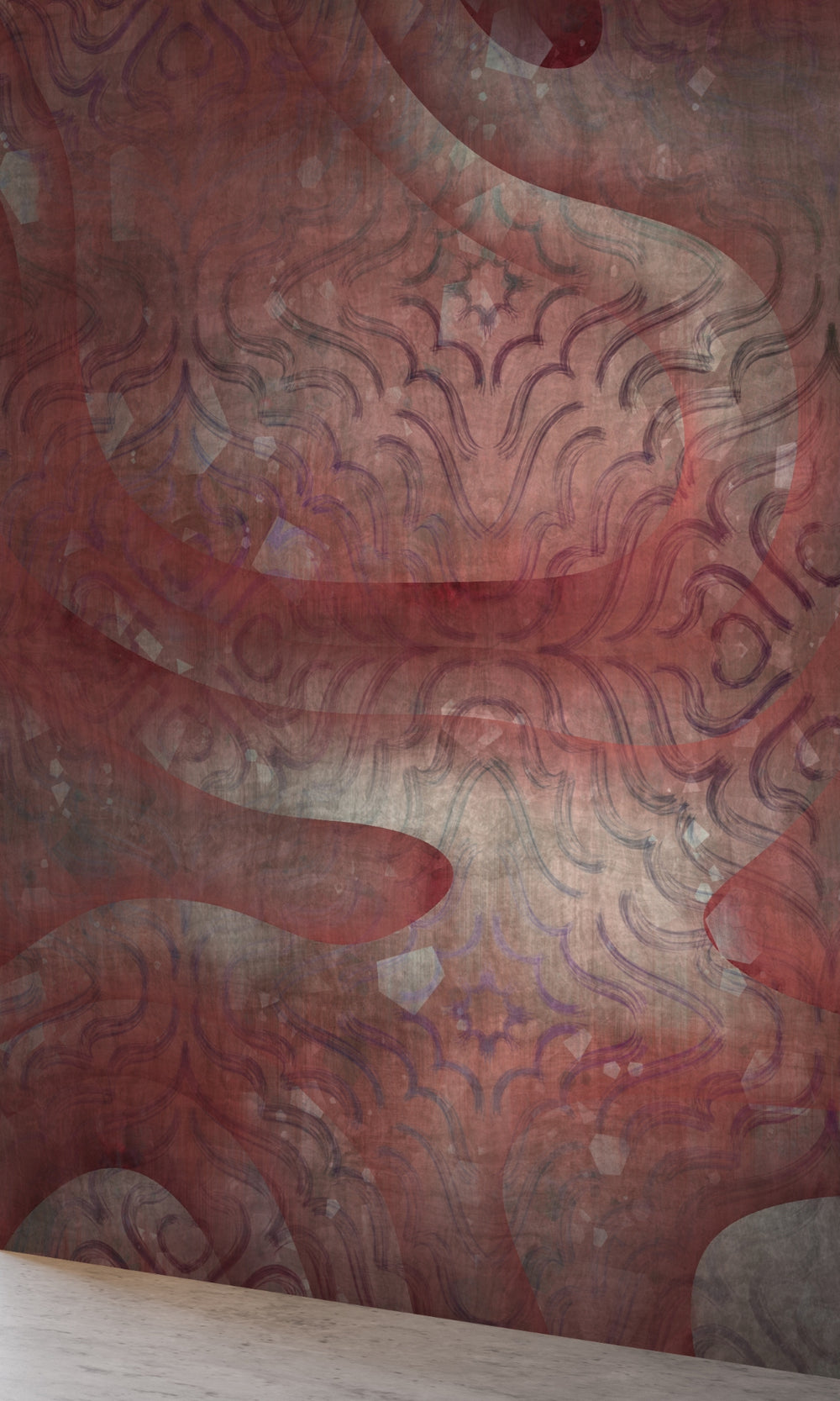 Red Faded sun burnt red and Cream Mural Wallpaper M1384-Sample