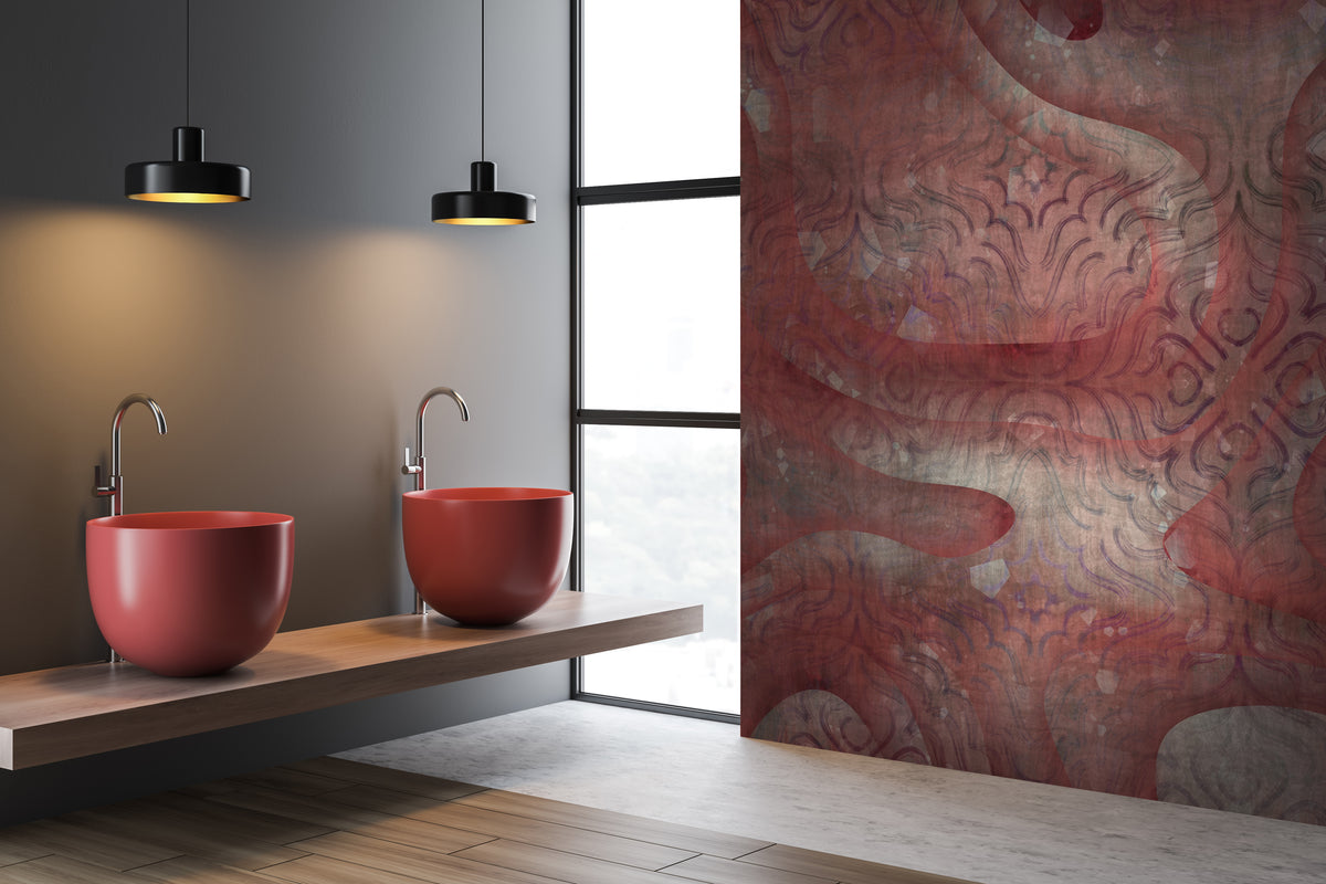 Red Faded sun burnt red and Cream Mural Wallpaper M1384