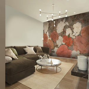 Red Luxurious peony Flowers Mural Wallpaper M1211