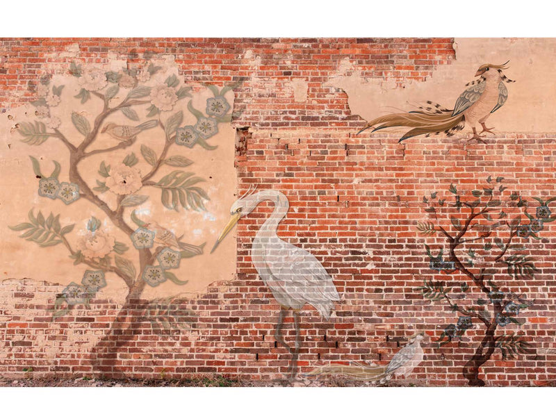 Red Orange Garden on Bricks Mural Wallpaper M1275