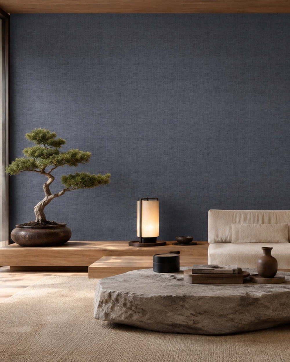 Classic Blue Textured Linear Wallpaper SR1173