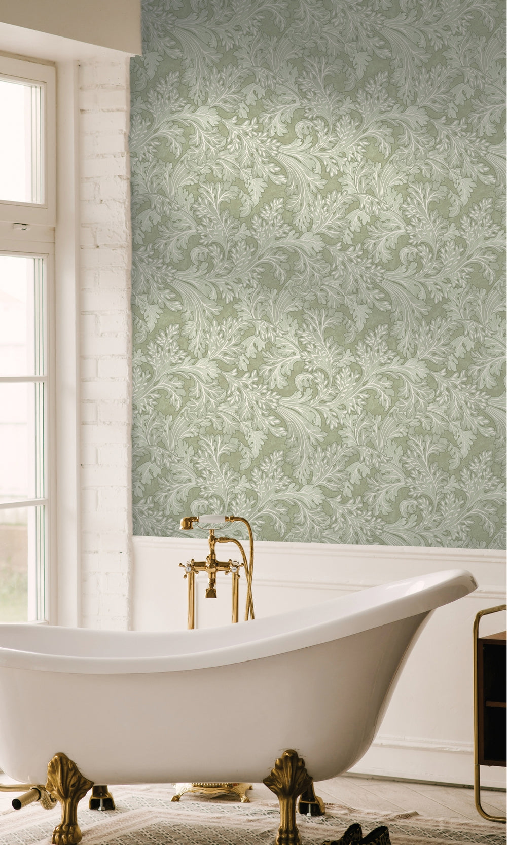 Sage Curling Leaves Tropical Wallpaper R9008
