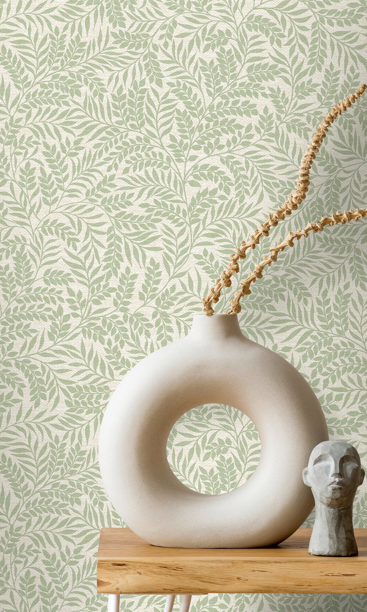 Sage Trailing Minimalist Leaves Tropical Wallpaper R8806