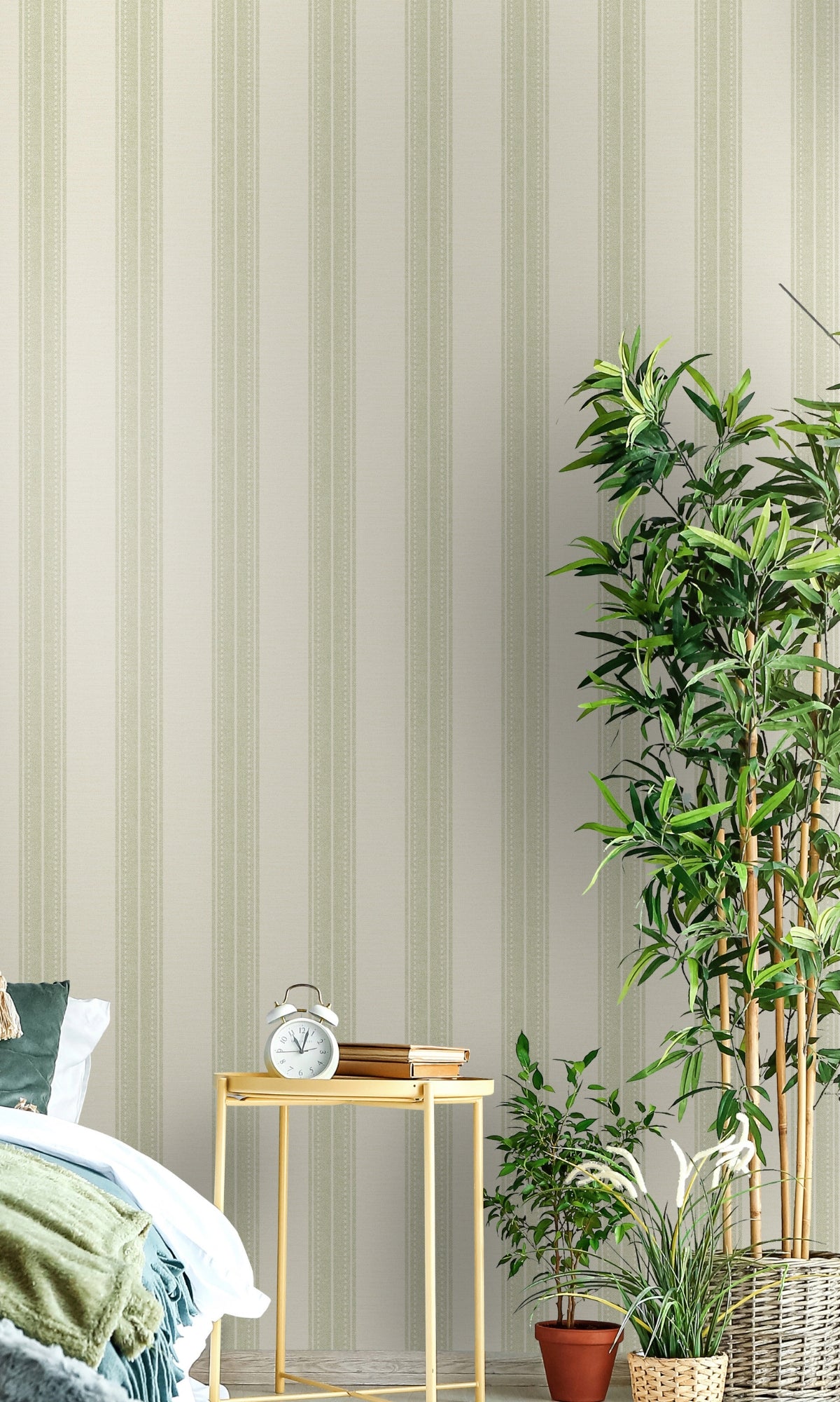 Sage Woven Fabric Inspired Stripes Wallpaper R8814