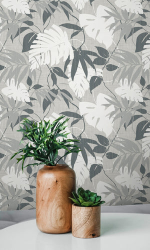 Slate Printed Palm Leaves Botanical Wallpaper R8548