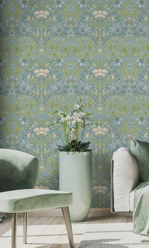 Soft Blue Trailing Vines Floral Wallpaper R8255