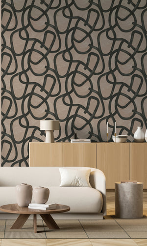 Taupe Brushstroke Swirl Geometric Wallpaper R8265