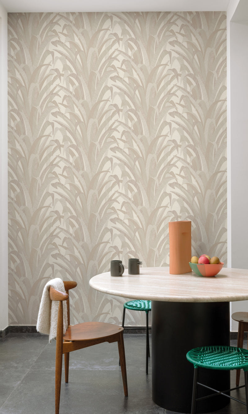 Taupe Tropical Palm Leaves Wallpaper R8721