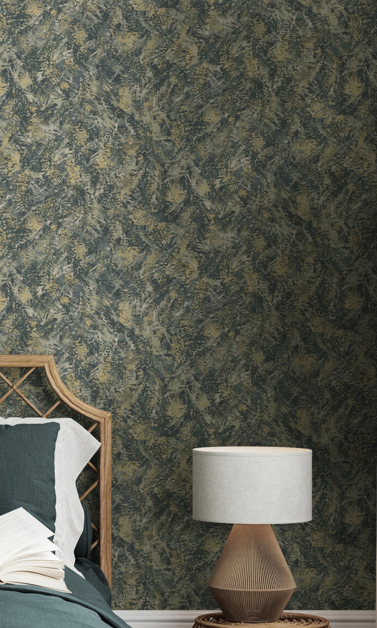 Teal Gold Feather Like Textured Abstract Wallpaper R8939