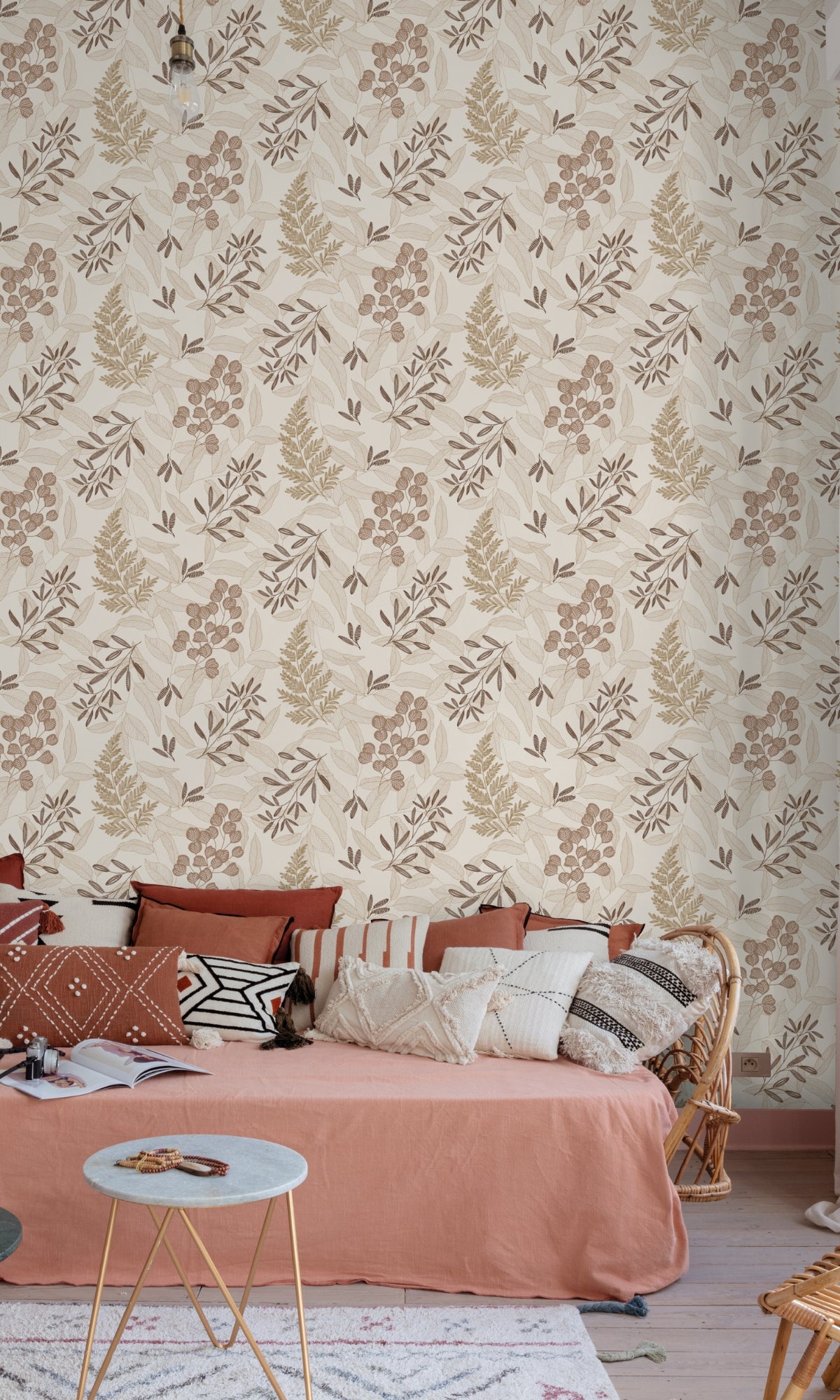 Terracotta Tropical Branches & Leaves Botanical Wallpaper R8914