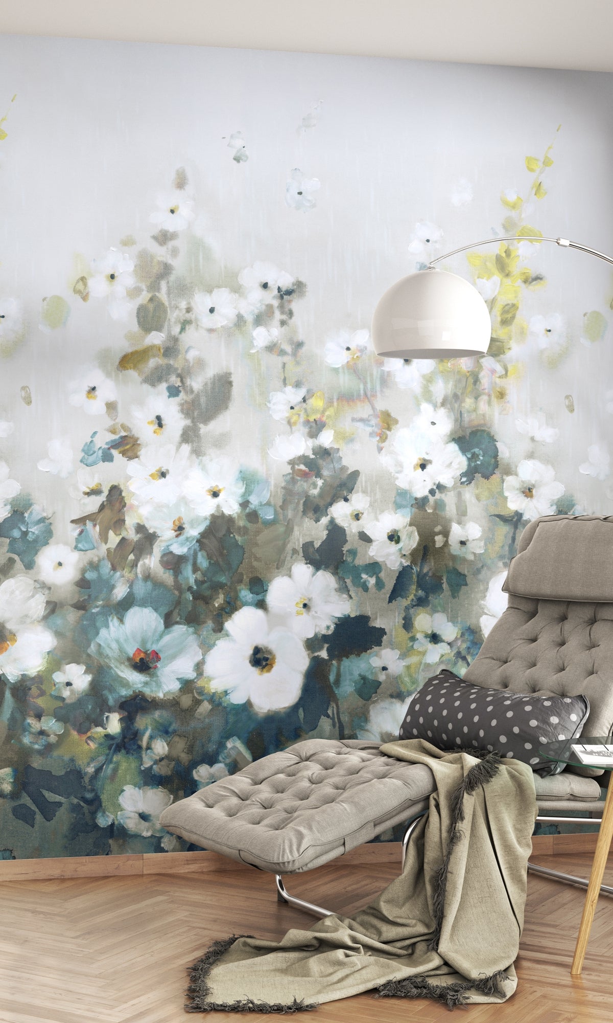 Turqouise Painted Flowers Floral Wallpaper RM2072