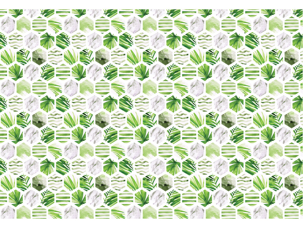Watercolour Hexagon with Palm Leaves Mural Wallpaper M1309