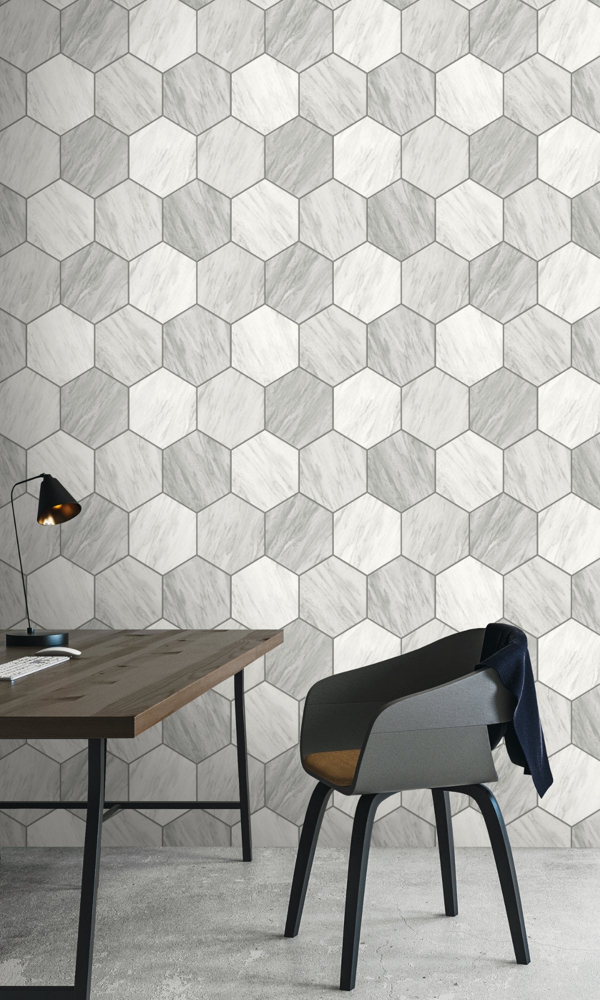 White Dove Geometric Hexagon Wallpaper R8513