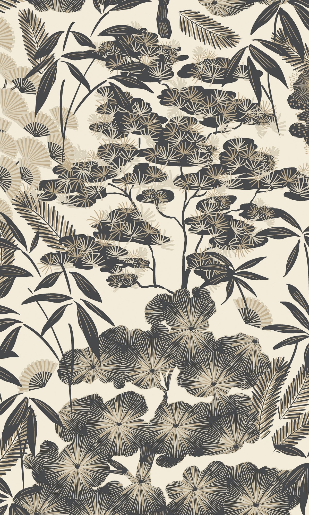 White Oriental Leaves Tropical Wallpaper R8889