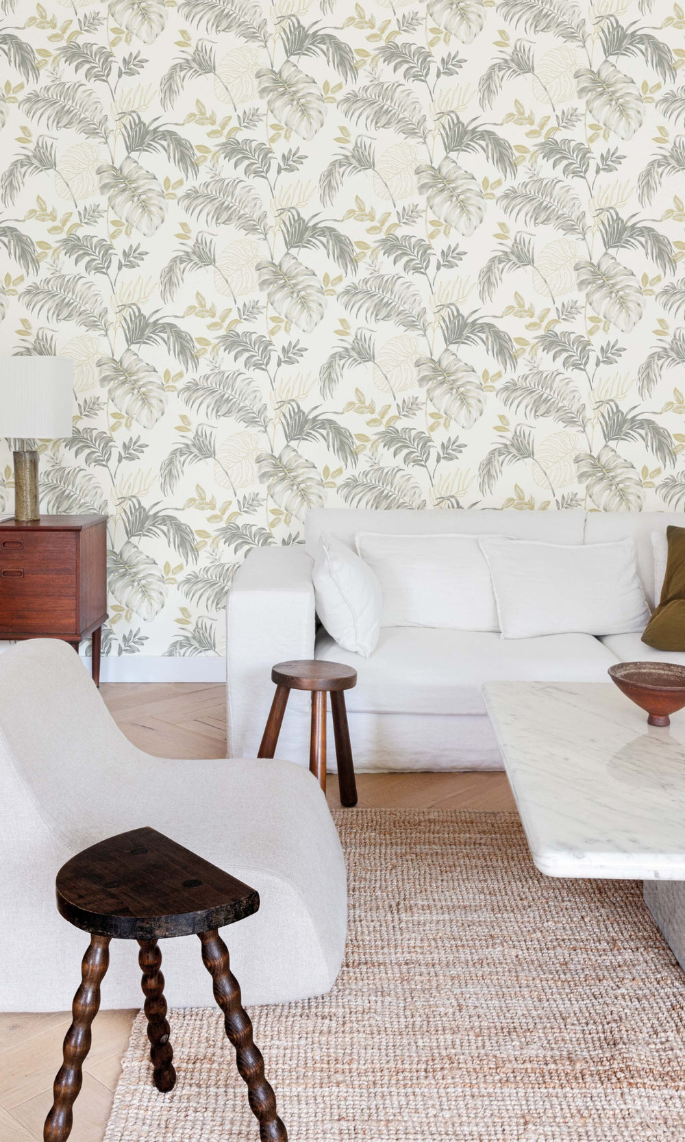 White Tropical Leaves Botanical Wallpaper R9333