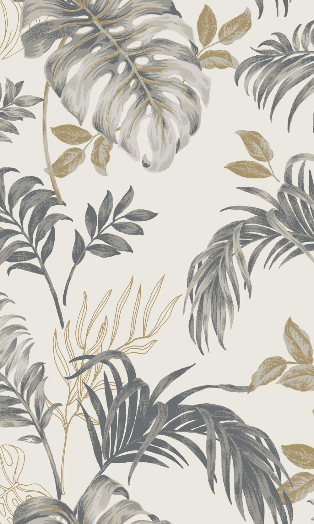 White Tropical Leaves Botanical Wallpaper R9333