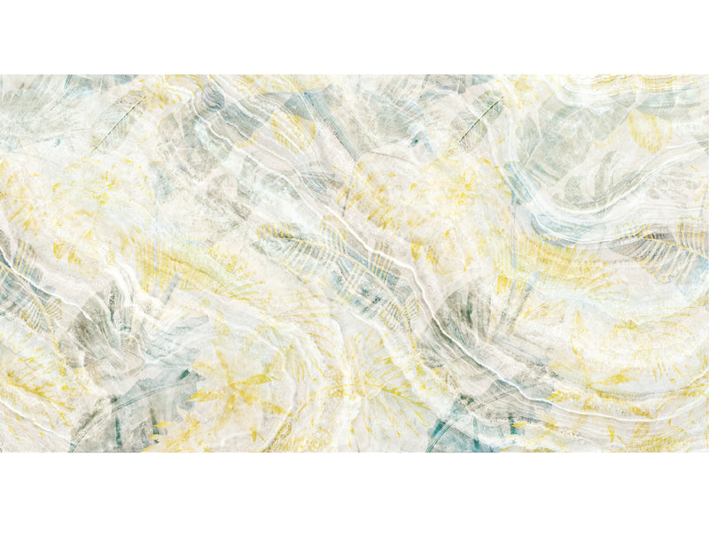 Yellow Marble with Feathers Mural Wallpaper M1252