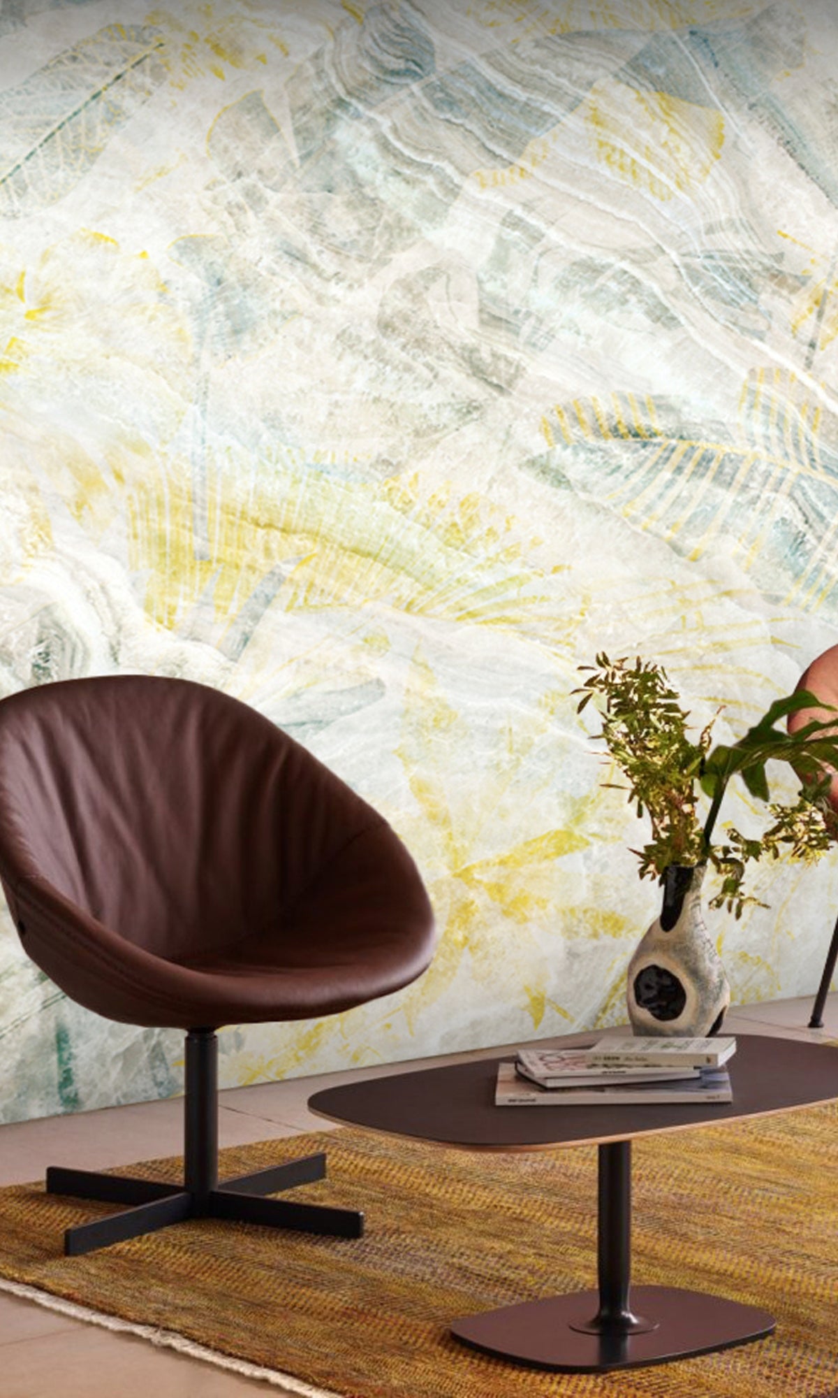 Yellow Marble with Feathers Mural Wallpaper M1252-Sample