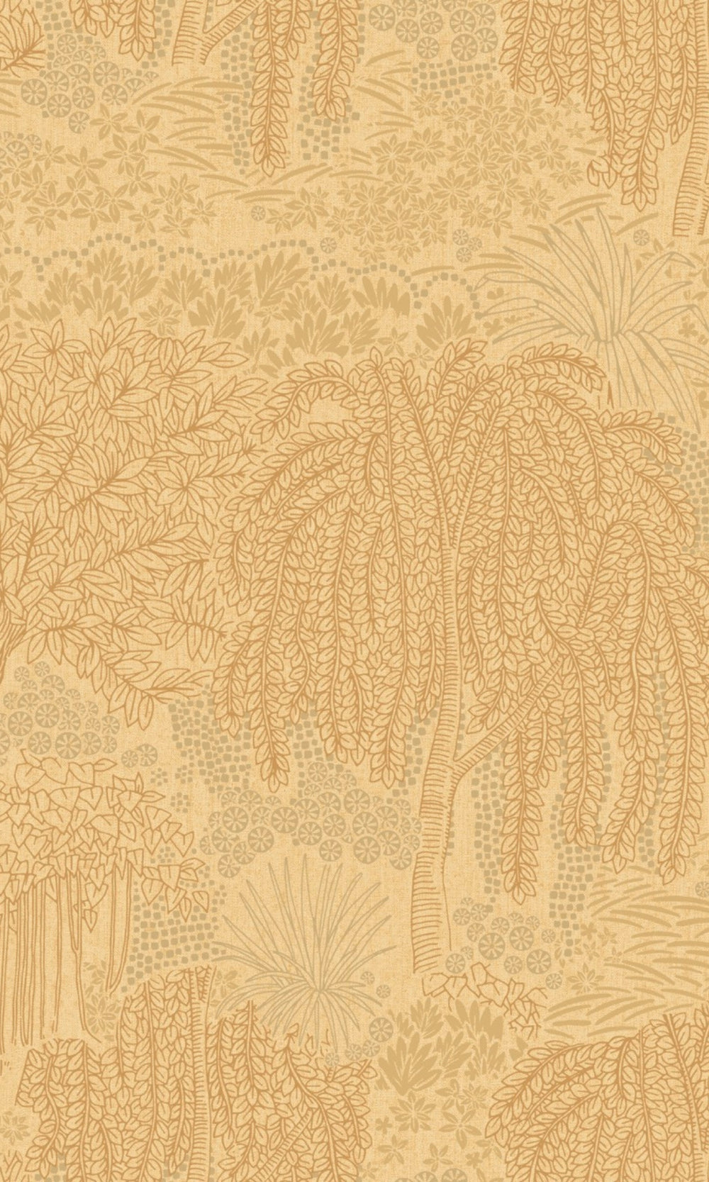 Yellow Metallic Garden Tropical Wallpaper R9047