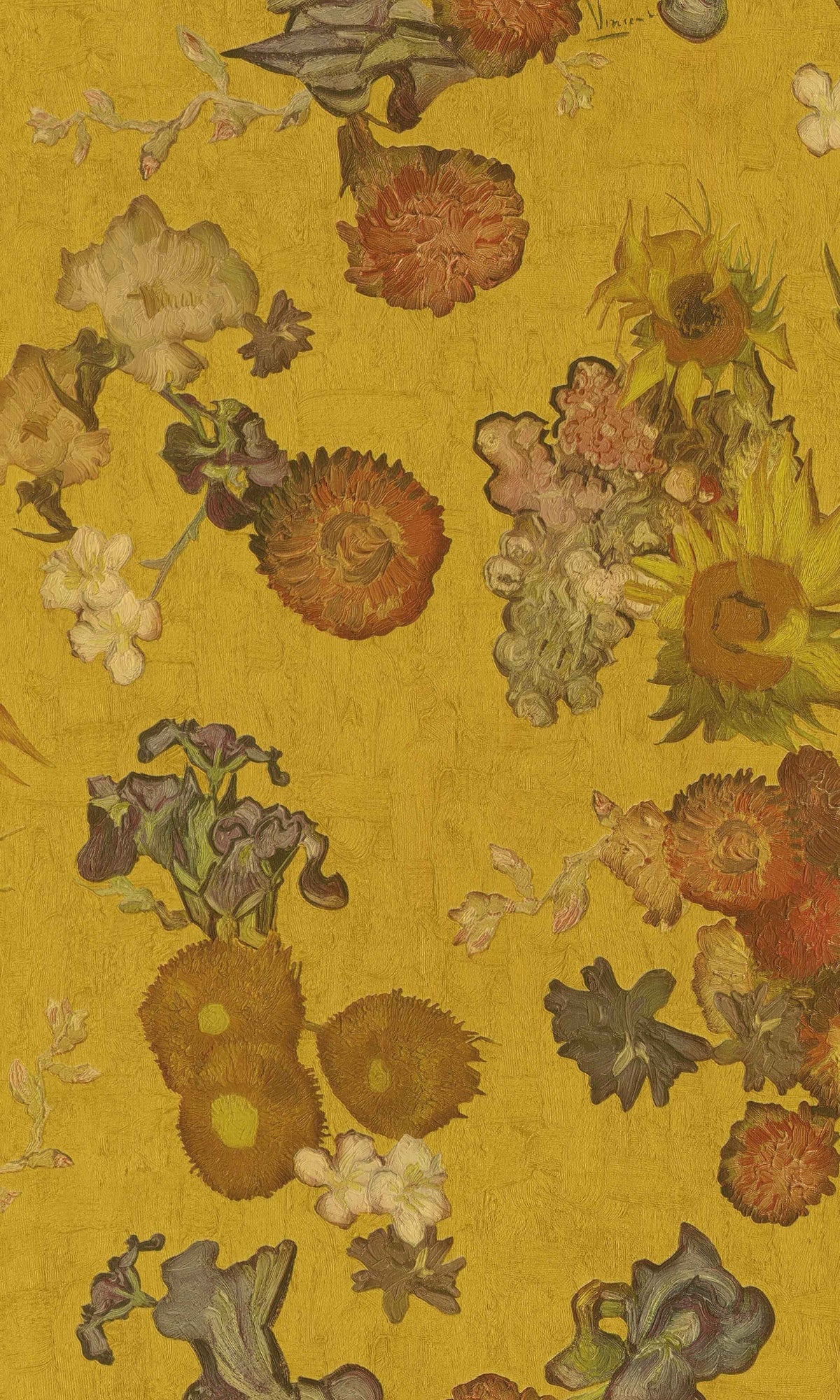 Yellow VanGogh Blossoming Floral Bouquet Wallpaper R8442