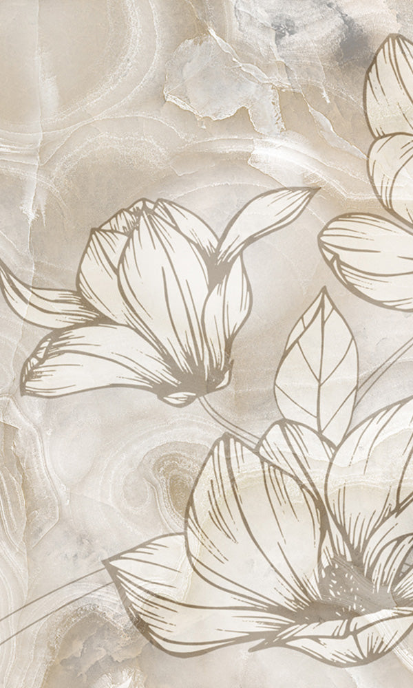 Beige Floral on Marble Mural M9933-Sample