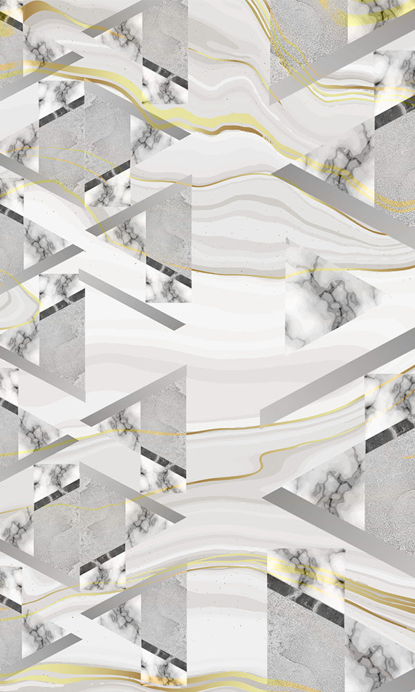 White Marble Geometry Mural M9935-Sample