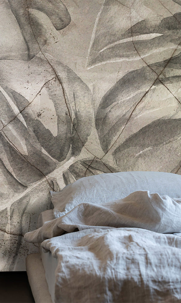 Beige Cracked Botanical Mural M9922-Sample
