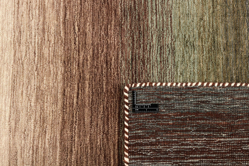 Green Multi Panoramic Stripes Handloom Rectangular Luxury Rugs