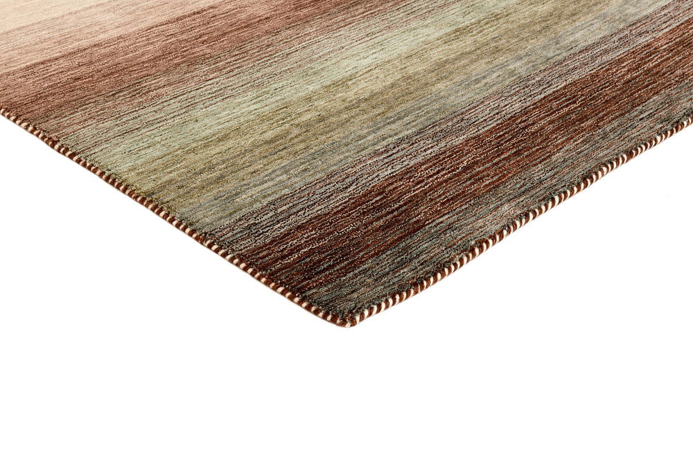 Green Multi Panoramic Stripes Handloom Rectangular Luxury Rugs