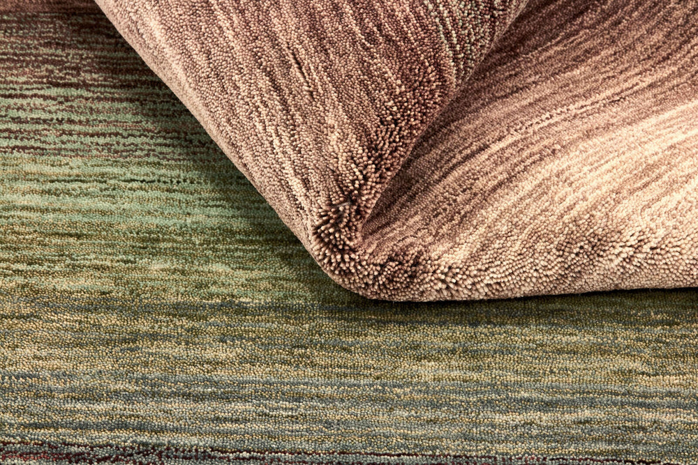 Green Multi Panoramic Stripes Handloom Rectangular Luxury Rugs
