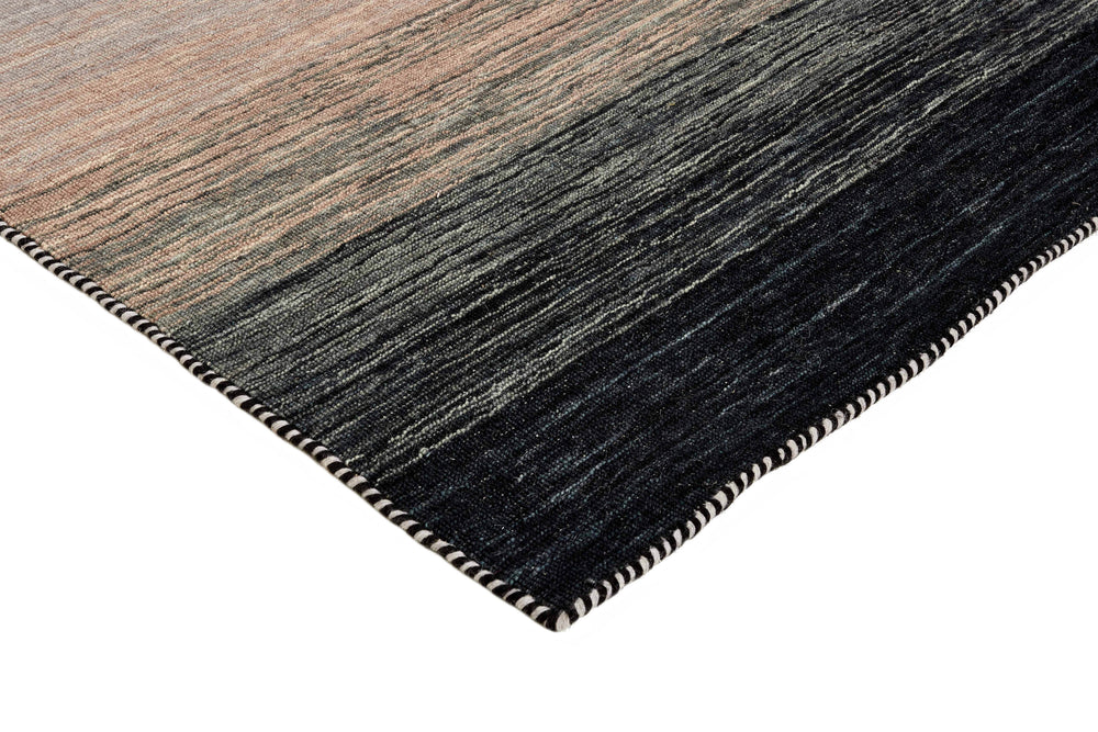 Black Grey Abstract Panoramic Stripes Handloom Rectangular Luxury Rugs