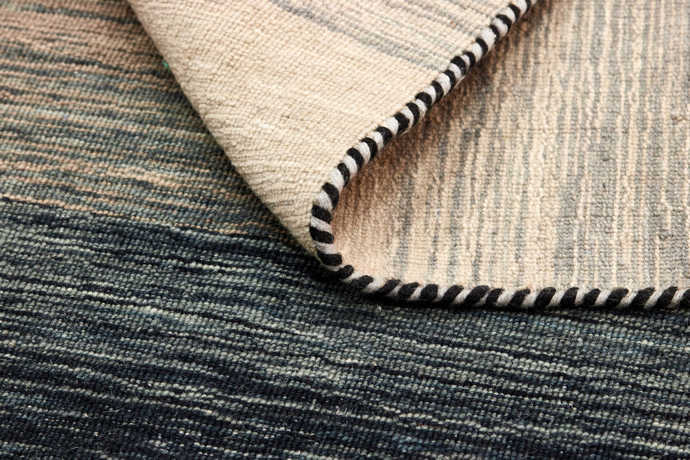 Black Grey Abstract Panoramic Stripes Handloom Rectangular Luxury Rugs