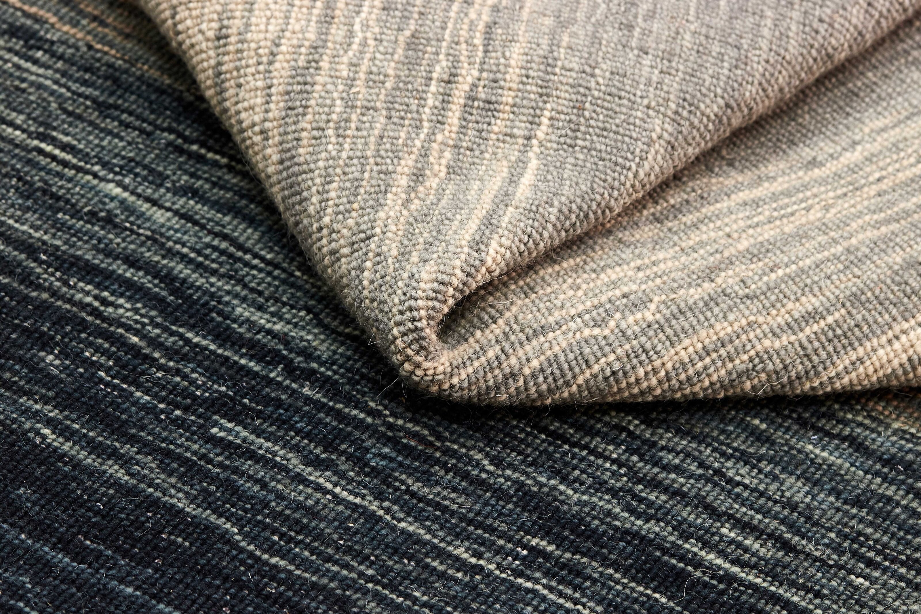 Black Grey Abstract Panoramic Stripes Handloom Rectangular Luxury