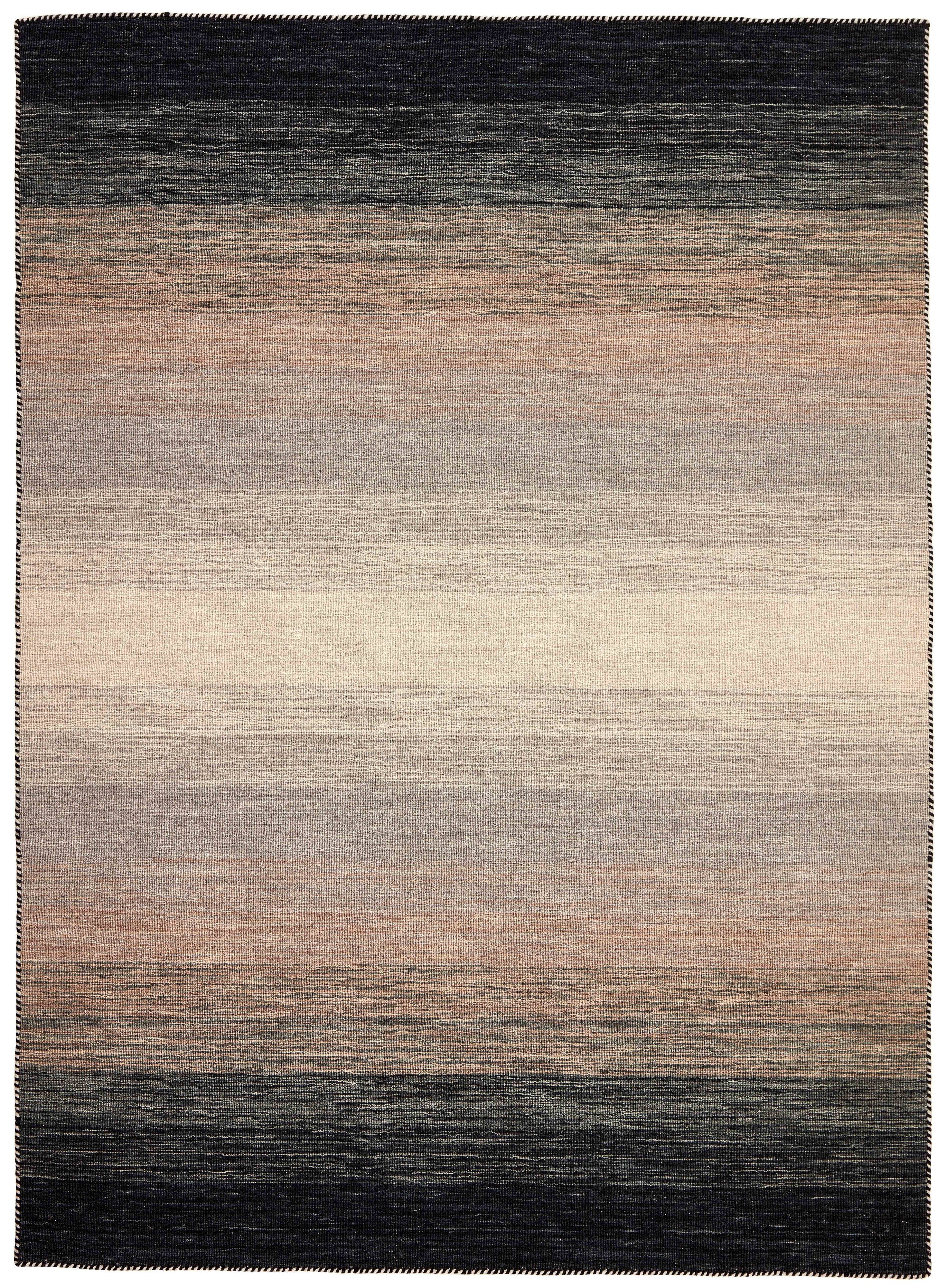 Black Grey Abstract Panoramic Stripes Handloom Rectangular Luxury