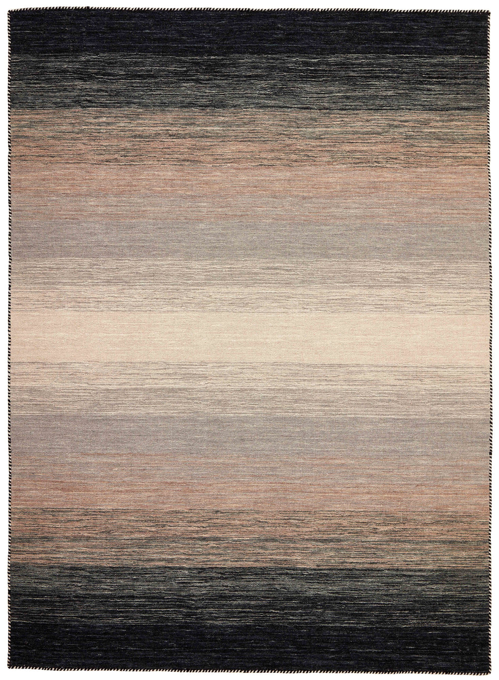 Black Grey Abstract Panoramic Stripes Handloom Rectangular Luxury Rugs