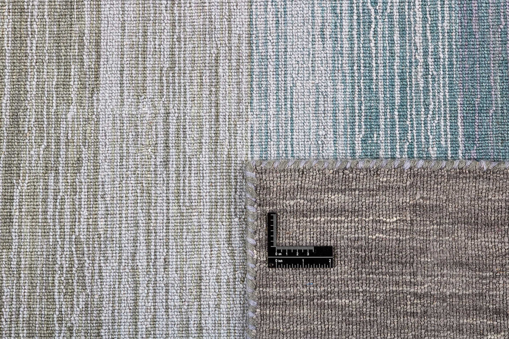 Grey Blue Abstract Panoramic Stripes Handloom Rectangular Luxury Rugs