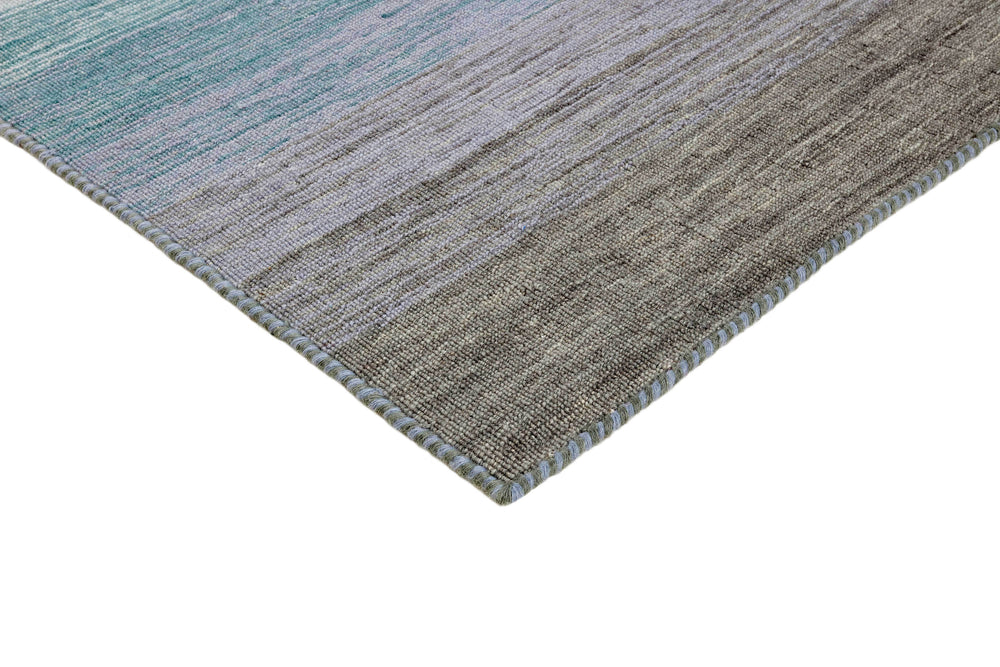 Grey Blue Abstract Panoramic Stripes Handloom Rectangular Luxury Rugs