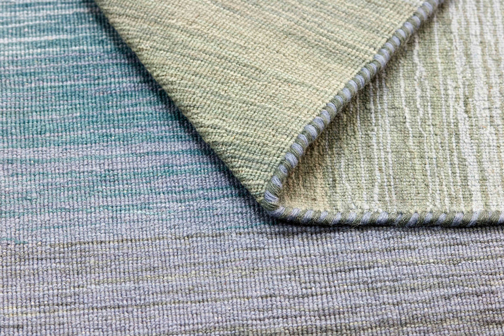 Grey Blue Abstract Panoramic Stripes Handloom Rectangular Luxury Rugs