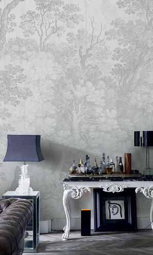 Grey Engraved Forest Scene Mural M9426 | Digital Art Wallpaper