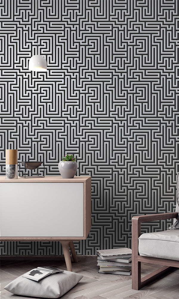 black and white maze labyrinth geometric wallpaper