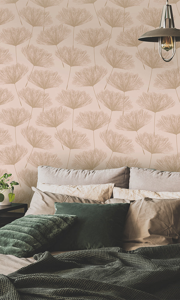 bohemian metallic dandelions cozy bedroom wallpaper