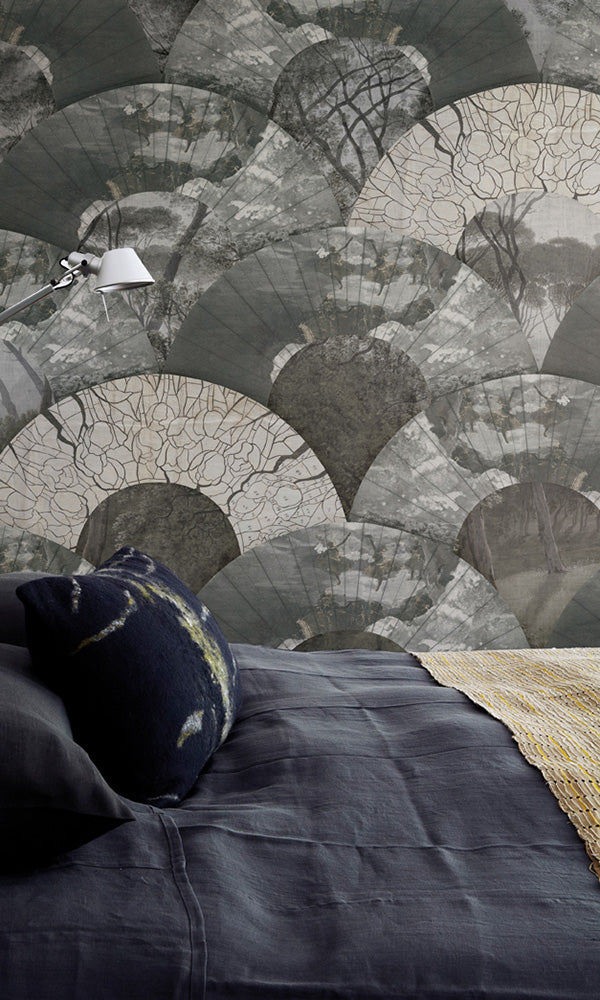 Charcoal Floating World Mural Wallpaper M9420. Digital wallcovering
