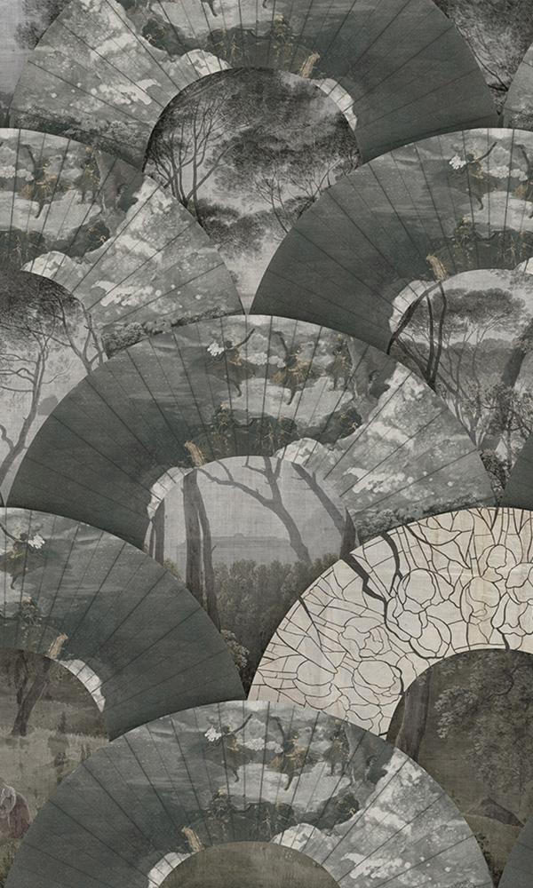 Charcoal Floating World Mural Wallpaper M9420 - Sample