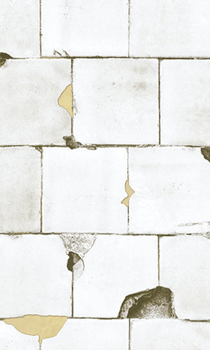 White Lustrous Broken Tiles Mural Wallpaper M9424