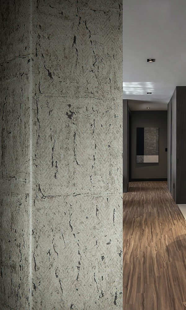 Grey Herringbone Faux Effect Commercial Wallpaper C7405