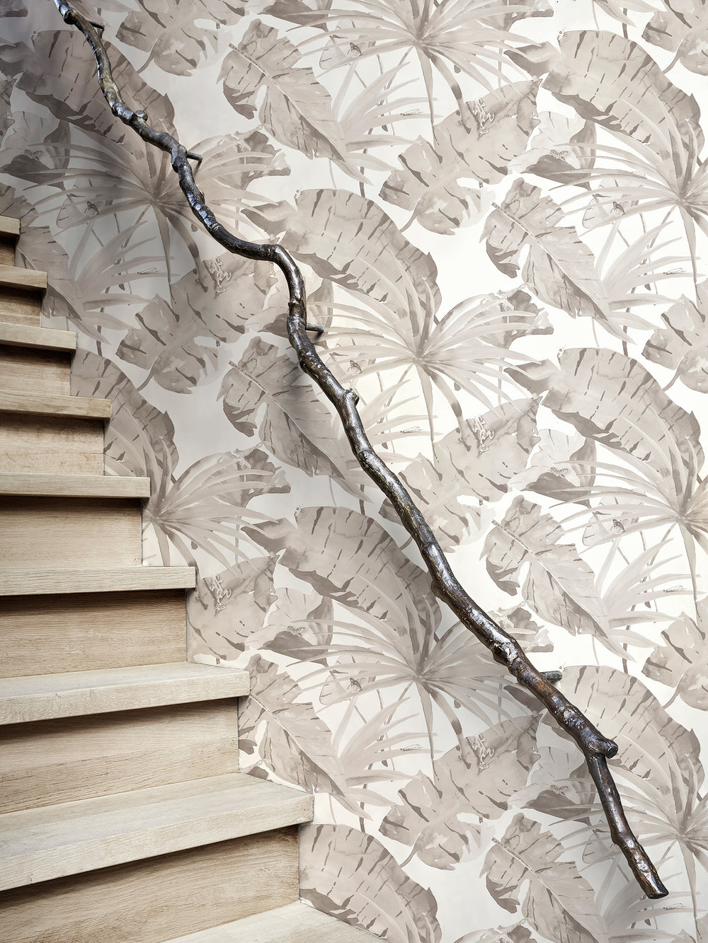 Tropical Natural Grey And White Leaves Wallpaper R4190