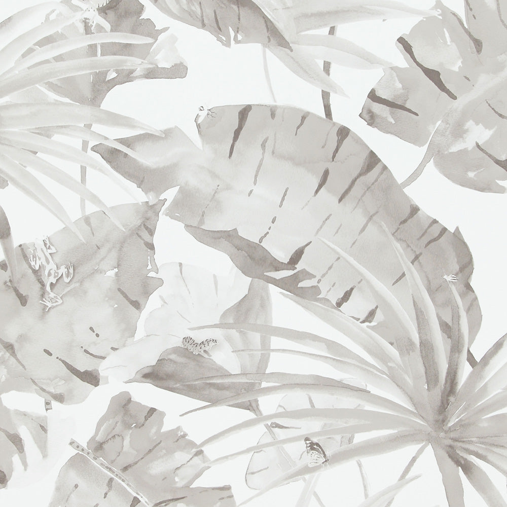 Tropical Natural Grey And White Leaves Wallpaper R4190 . Residential wallpaper. Kitchen Wallpaper. White Wallcovering. Leaves wallpapers. Natural Wallpaper. Tropical wallpaper.