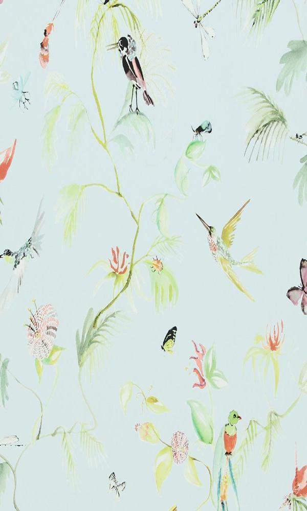 Classic Bird Of Nature Baby Blue And Green Wallpaper R4177